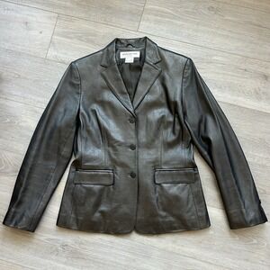 Jones New York Petite Large Pewter Metallic Leather Soft Casual Rock